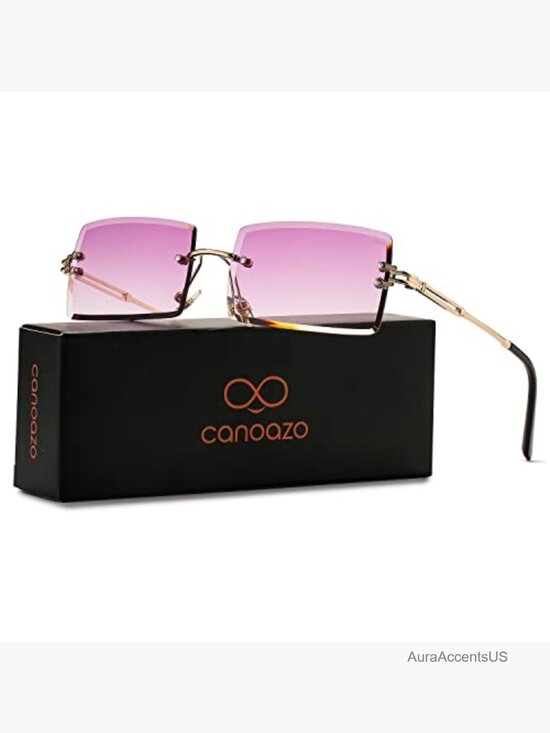 Rimless Rectangle Sunglasses Trendy Square Y2K Retro Frameless Eyewear
